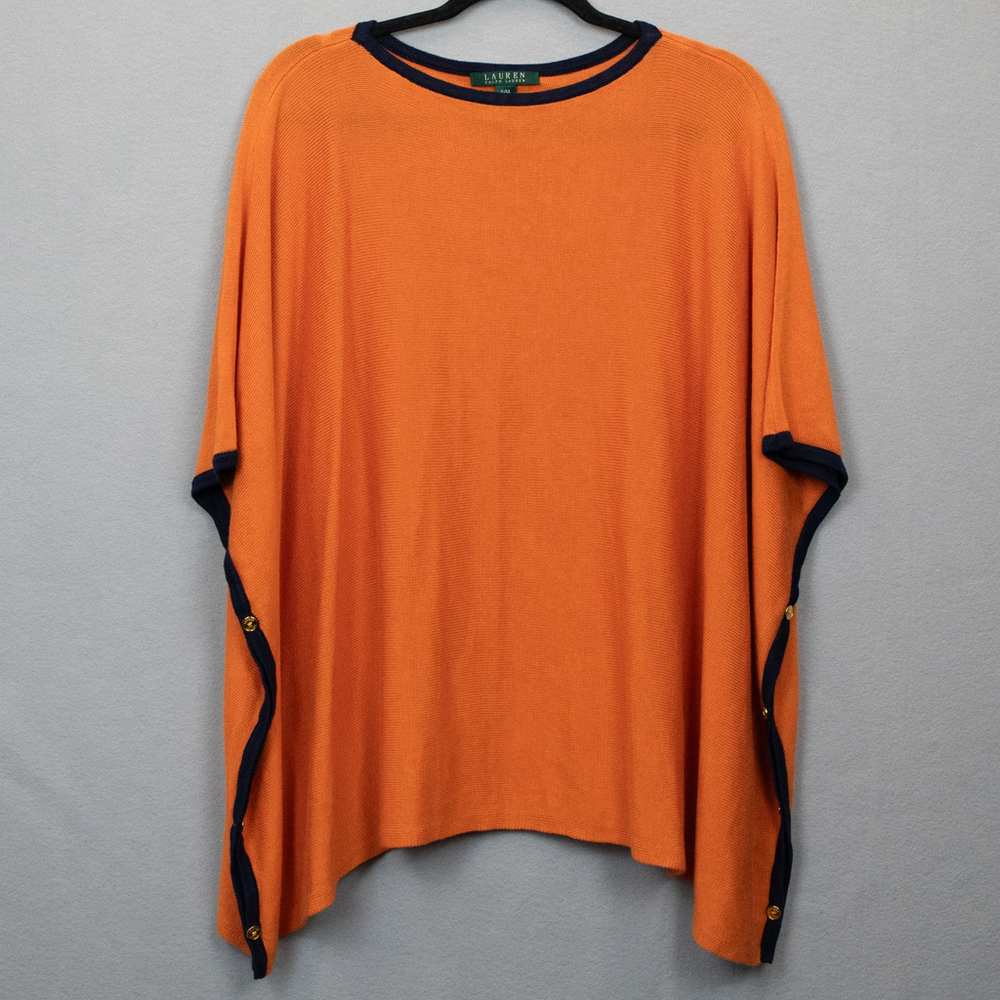 Lauren Ralph Lauren orange silk linen blend poncho-S/M